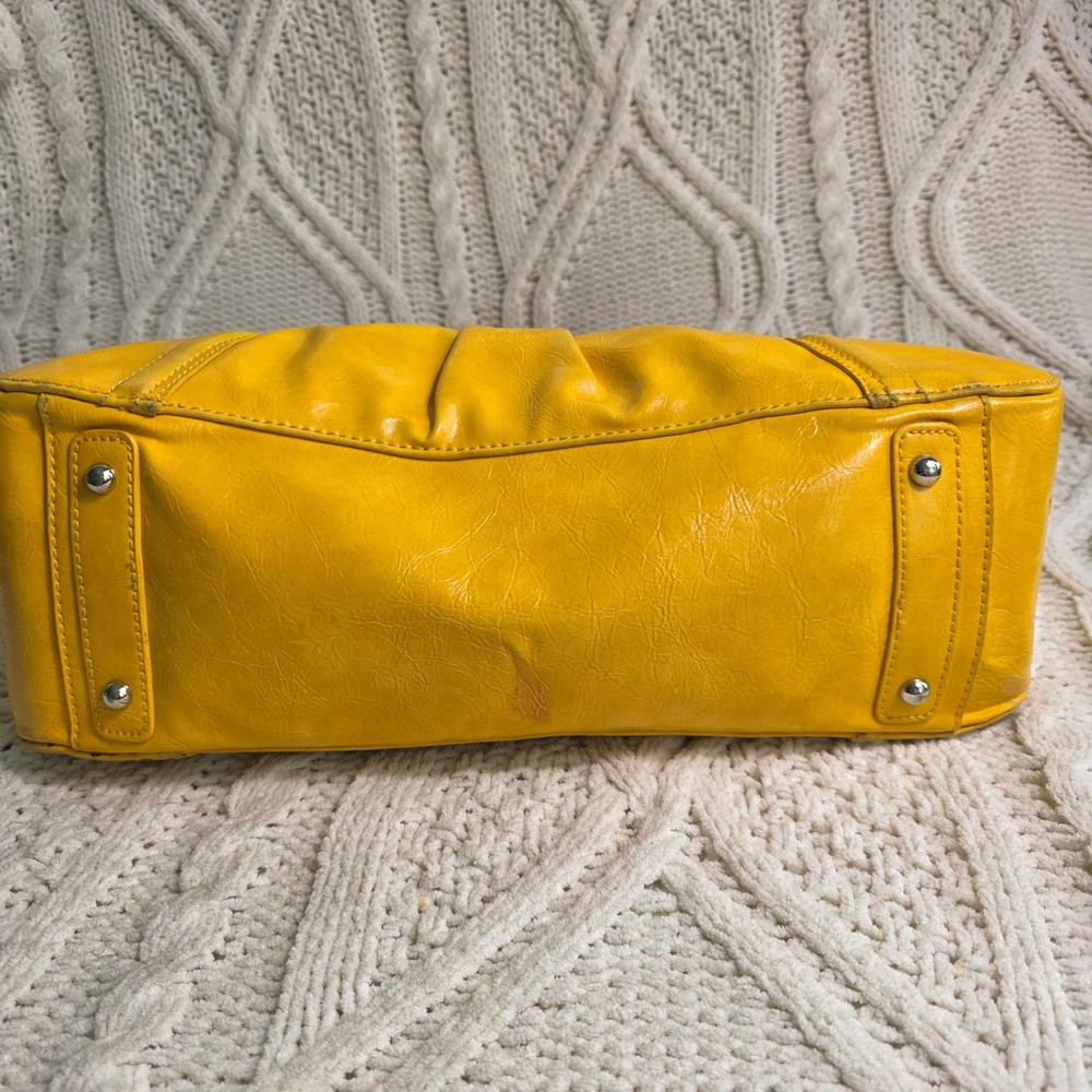 Maxx New York Large Shoulder Bag Bright Yellow‎ Faux Leather Leopard Lining - Picture 6 of 13